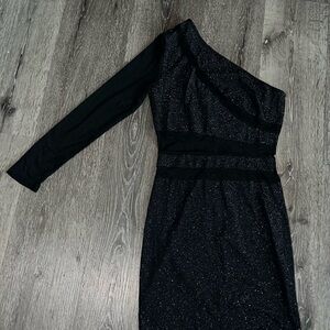 SHEIN Black One-Shoulder Sparkle Evening Dress